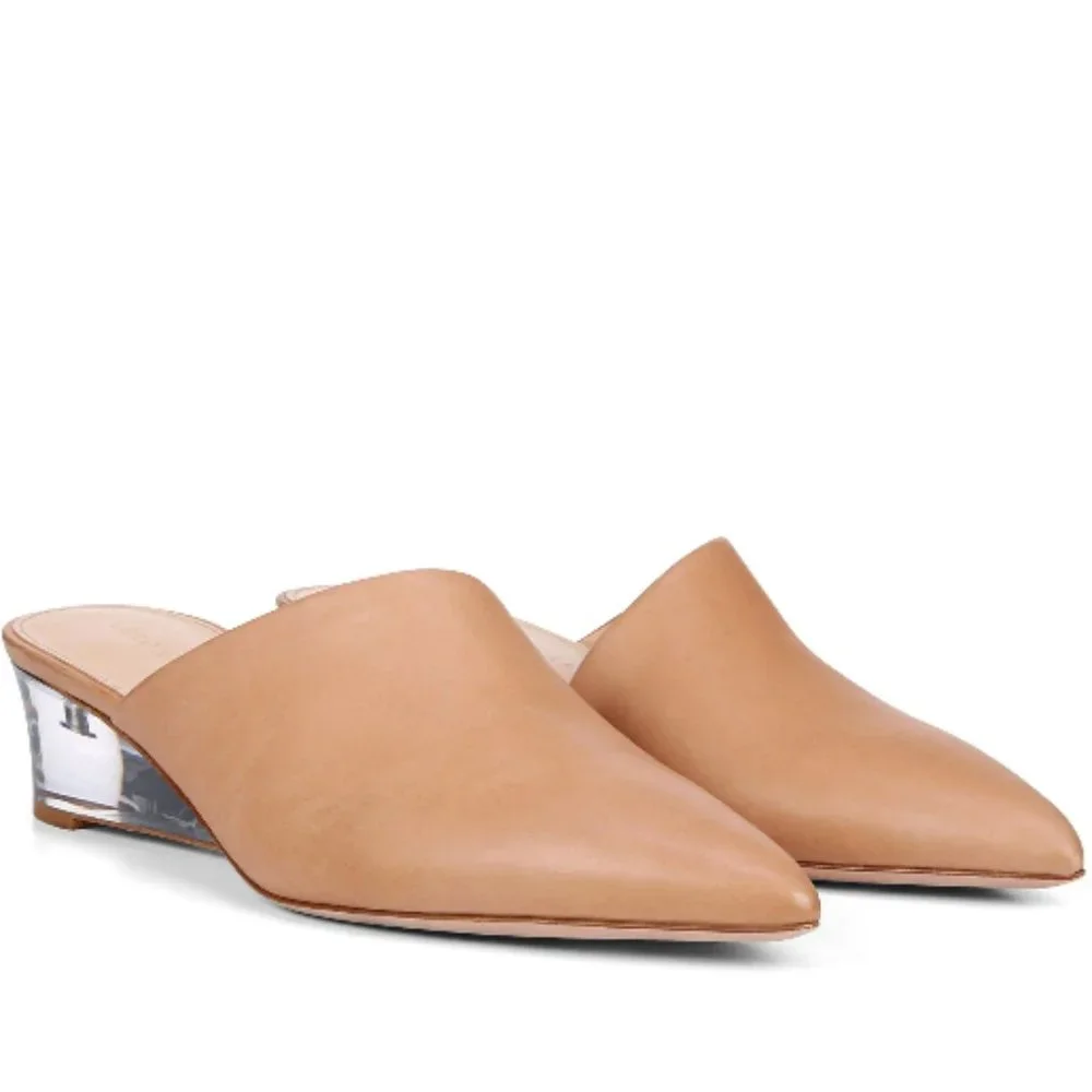 NWT Veronica Beard Ricky Nude Leather Mule with Translucent Lucite Wedge Heel - Picture 6 of 12
